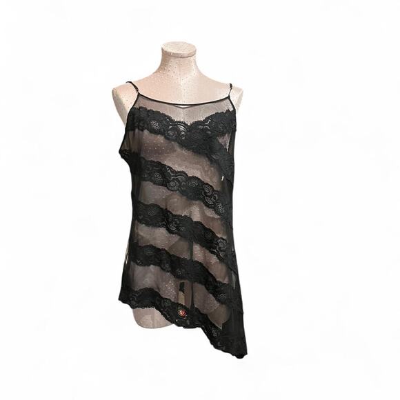 Vintage Victoria’s Secret Black asymmetrical Babydoll Slip Dress Lingerie Size L - Picture 1 of 4